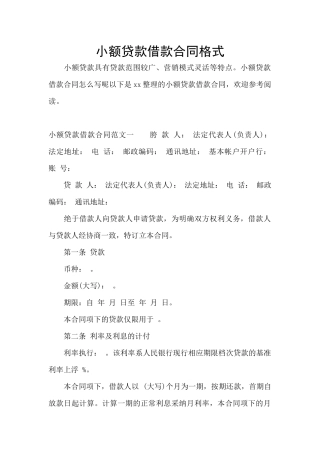 小额贷款借款合同格式