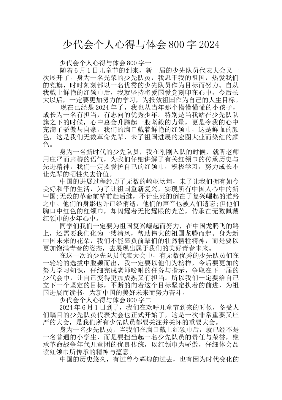 少代会个人心得与体会800字2024_第1页