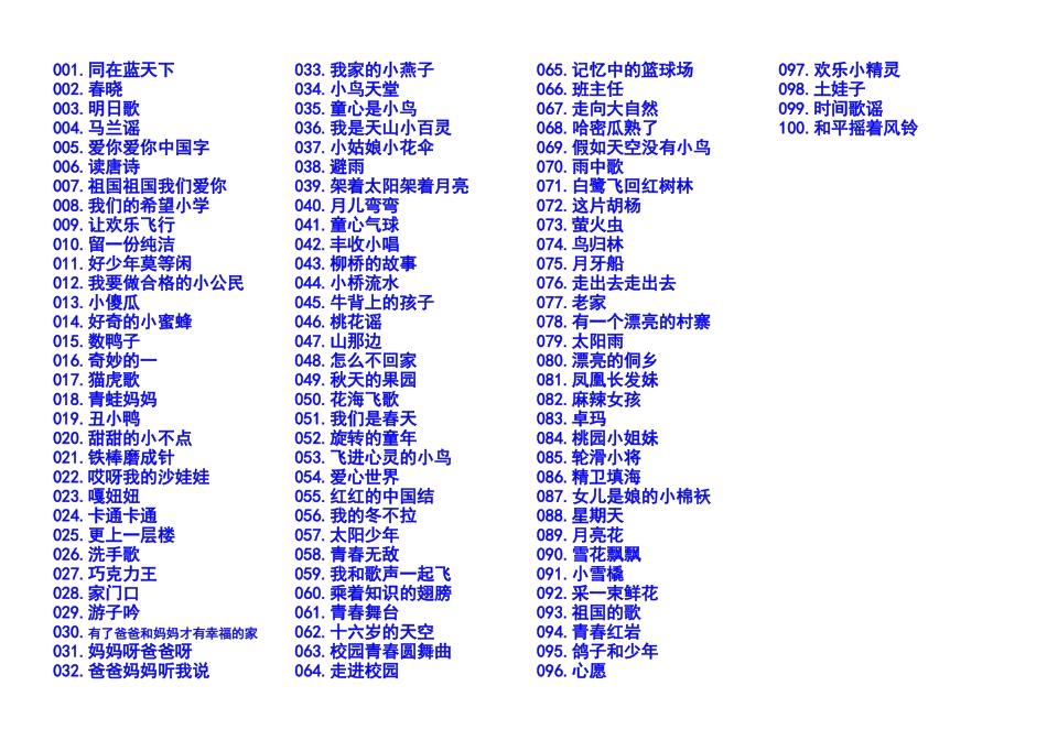 少儿歌曲大赛100首曲目_第1页
