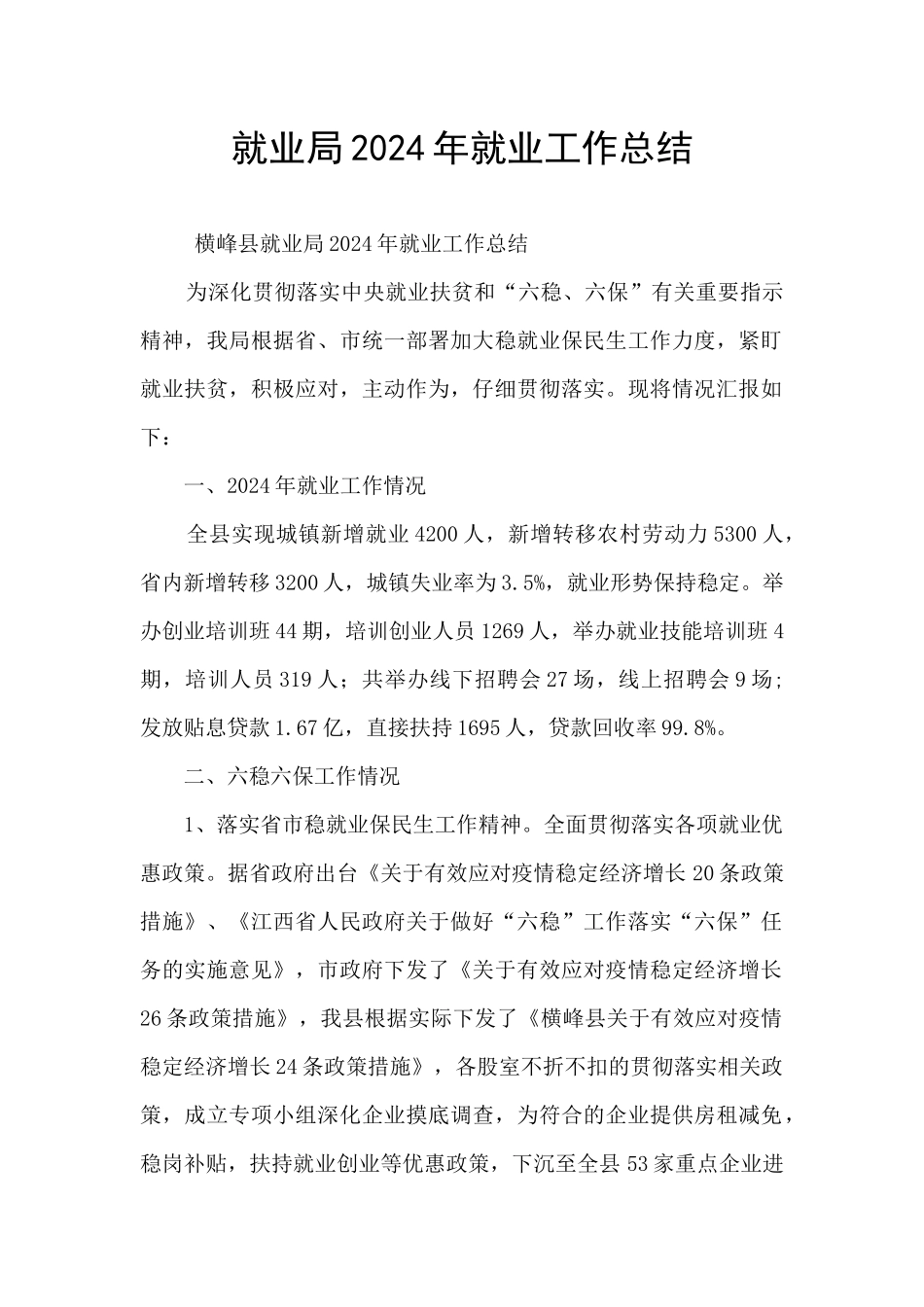 就业局2024年就业工作总结_第1页