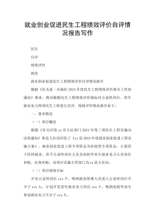就业创业促进民生工程绩效评价自评情况报告写作