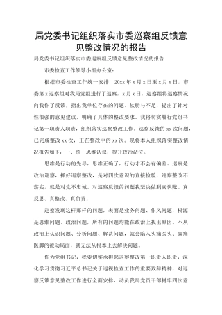 局党委书记组织落实市委巡察组反馈意见整改情况的报告