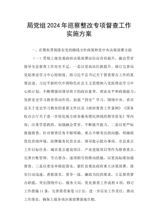 局党组2024年巡察整改专项督查工作实施方案