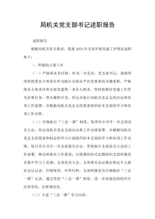 局机关党支部书记述职报告