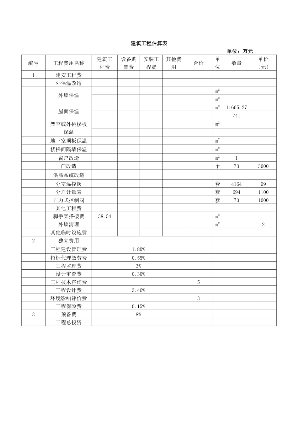 居住建筑节能单价表_第1页