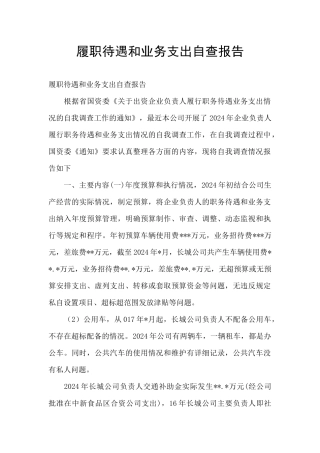 履职待遇和业务支出自查报告