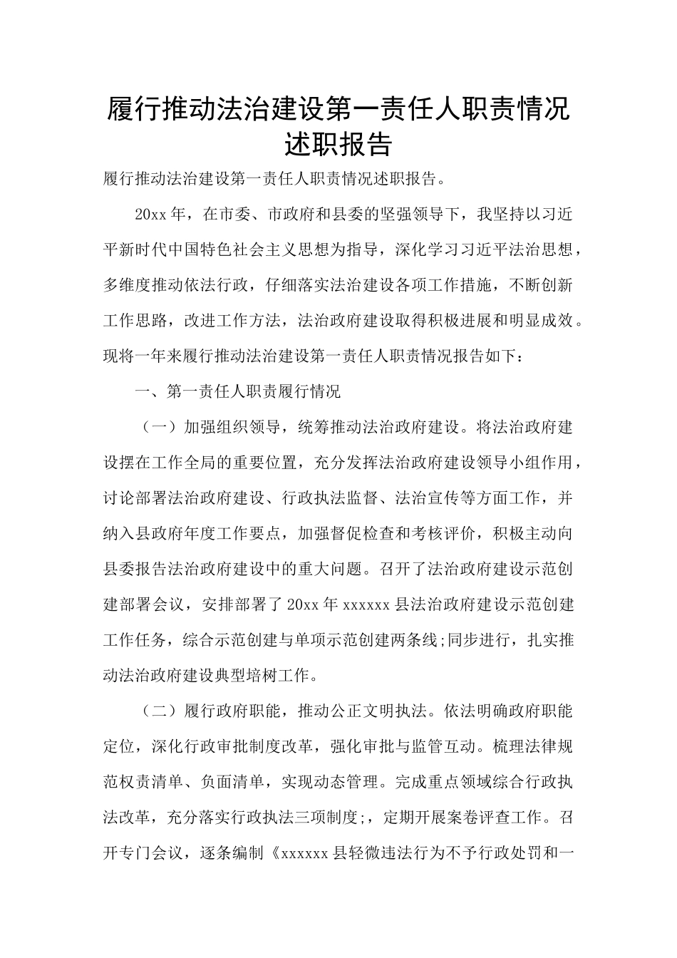 履行推进法治建设第一责任人职责情况述职报告_第1页