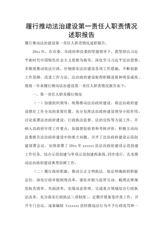 履行推进法治建设第一责任人职责情况述职报告