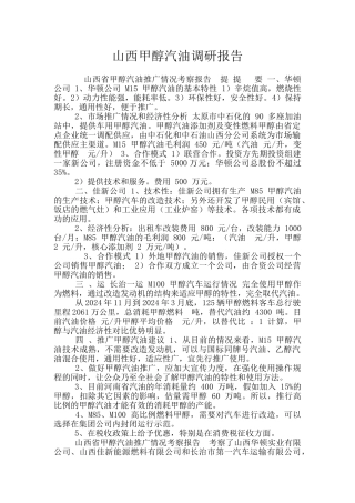 山西甲醇汽油调研报告