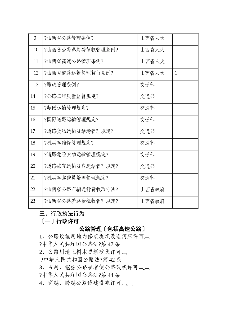 山西省交通厅行政执法依据目录_第2页