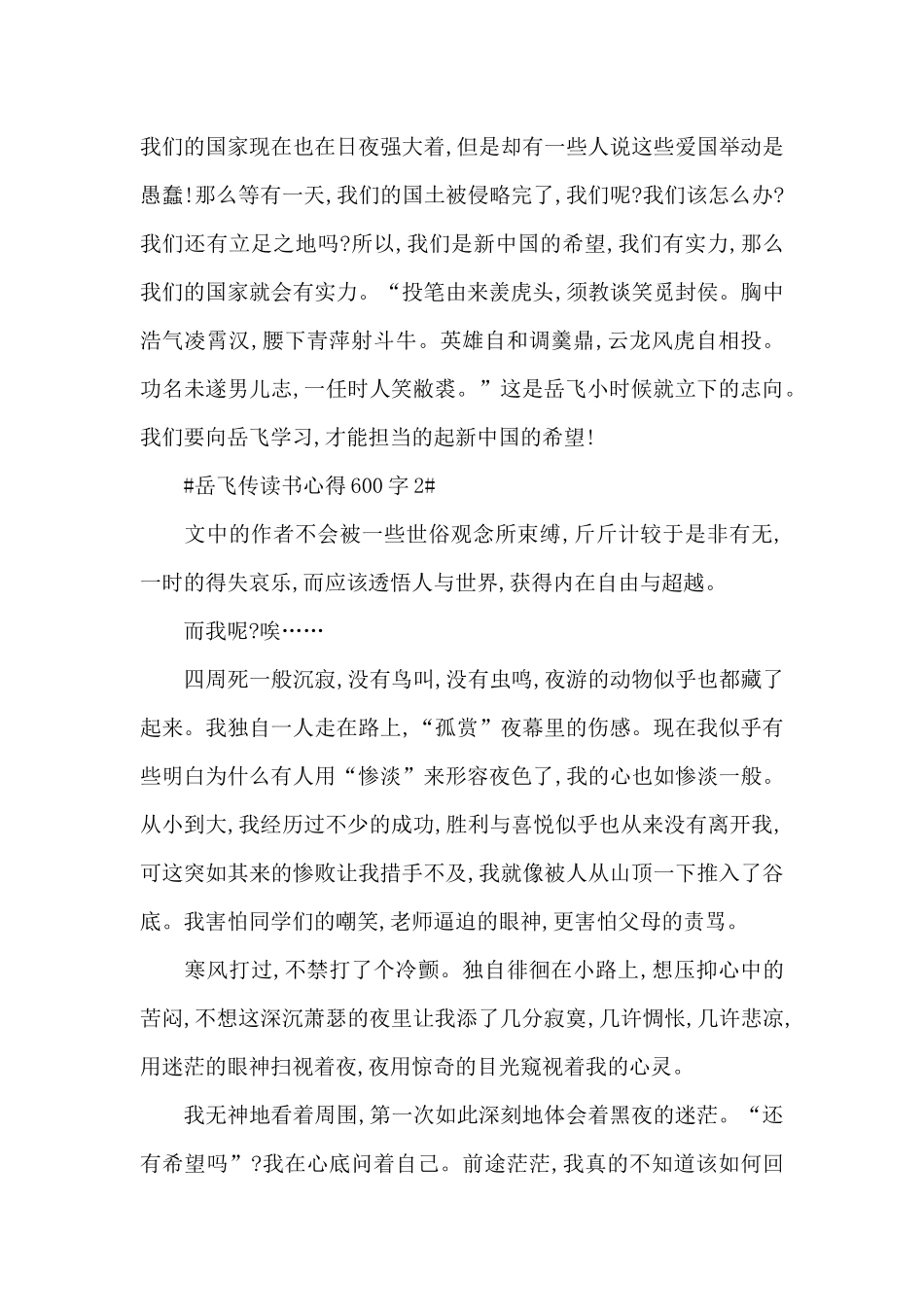 岳飞传读书心得体会600字范文5篇_第2页