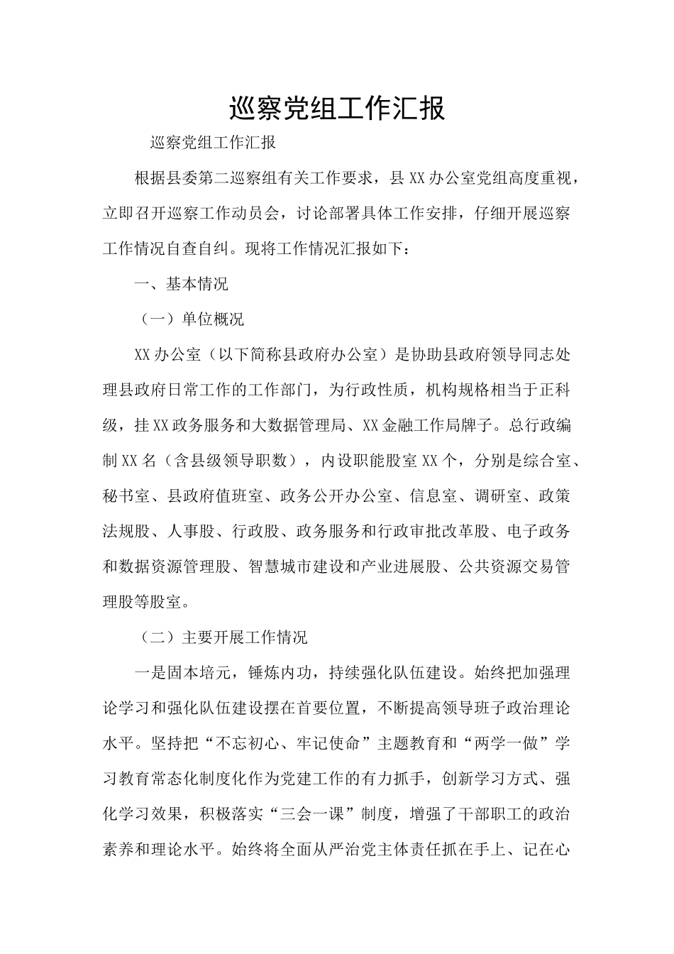 巡察党组工作汇报_第1页