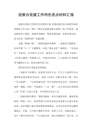 巡察办党建工作特色亮点材料汇报