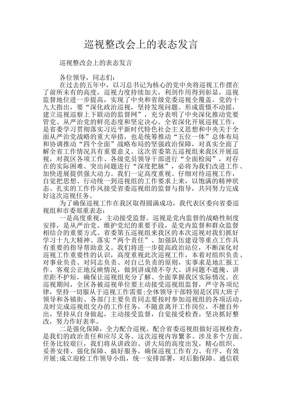 巡视整改会上的表态发言_第1页
