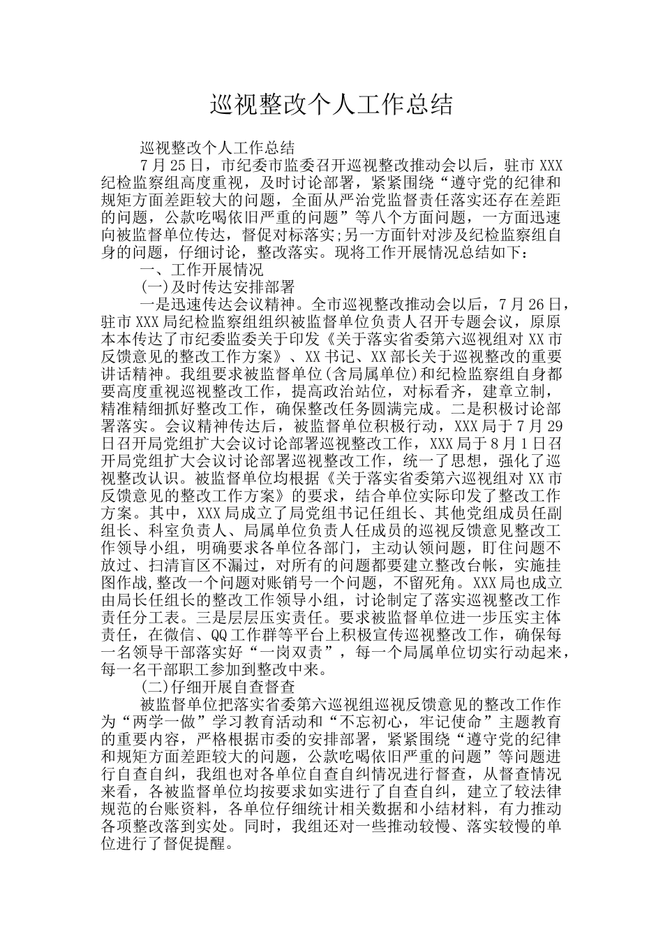 巡视整改个人工作总结_第1页