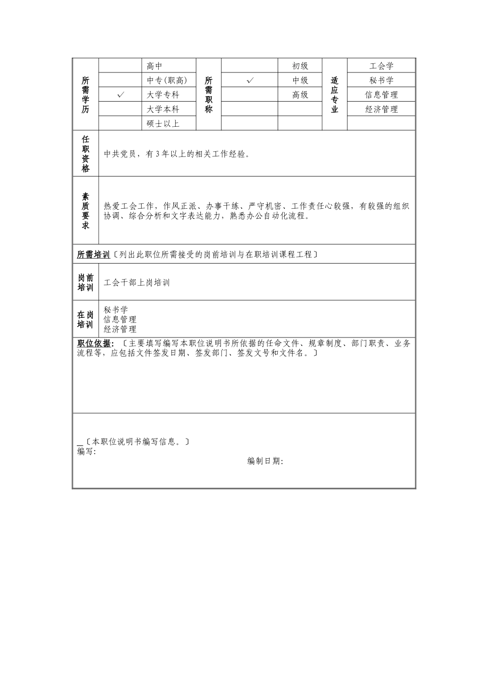 工会综合秘书岗位说明书_第2页