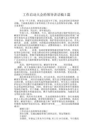 工作启动大会的领导讲话稿5篇