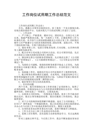 工作岗位试用期工作总结范文