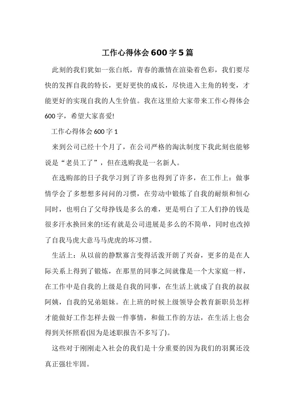 工作心得体会600字5篇_第1页