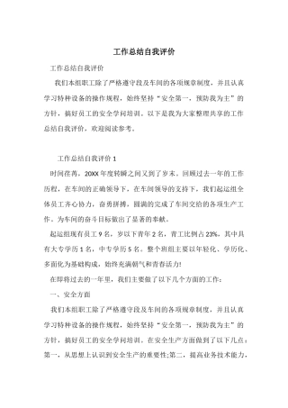 工作总结自我评价