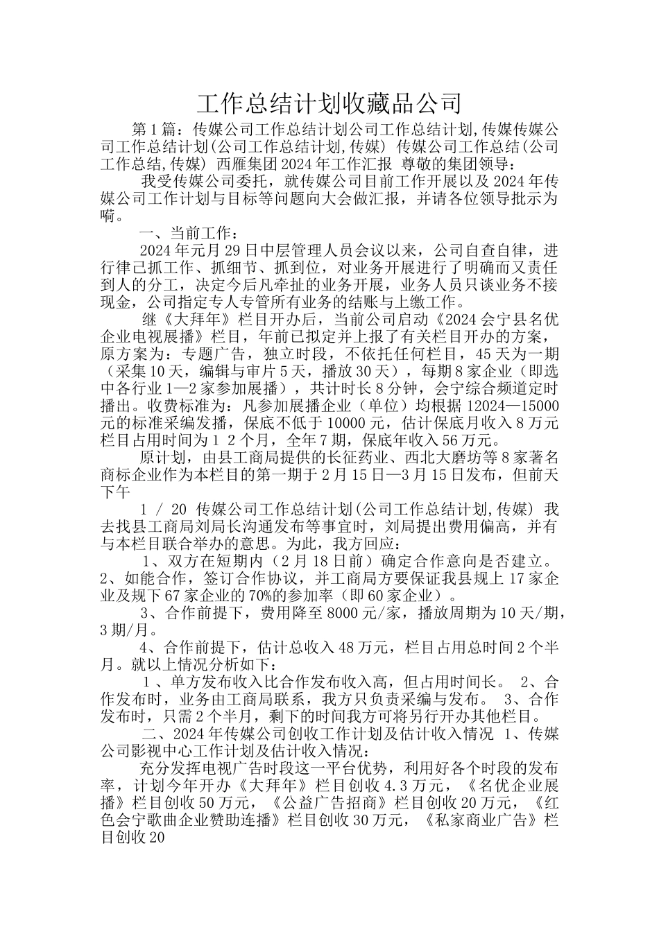 工作总结计划收藏品公司_第1页