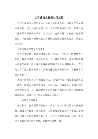 工作感悟及管理心得五篇