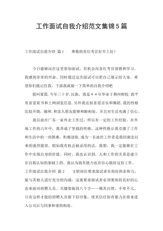 工作面试自我介绍范文集锦5篇