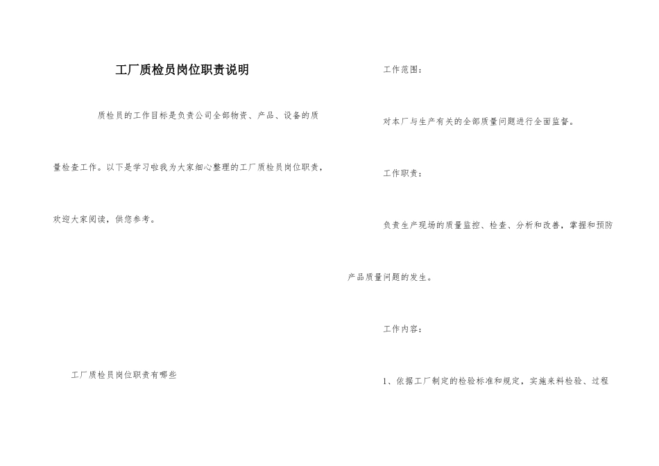 工厂质检员岗位职责说明_第1页