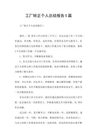 工厂转正个人总结报告5篇