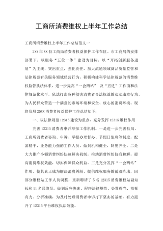 工商所消费维权上半年工作总结