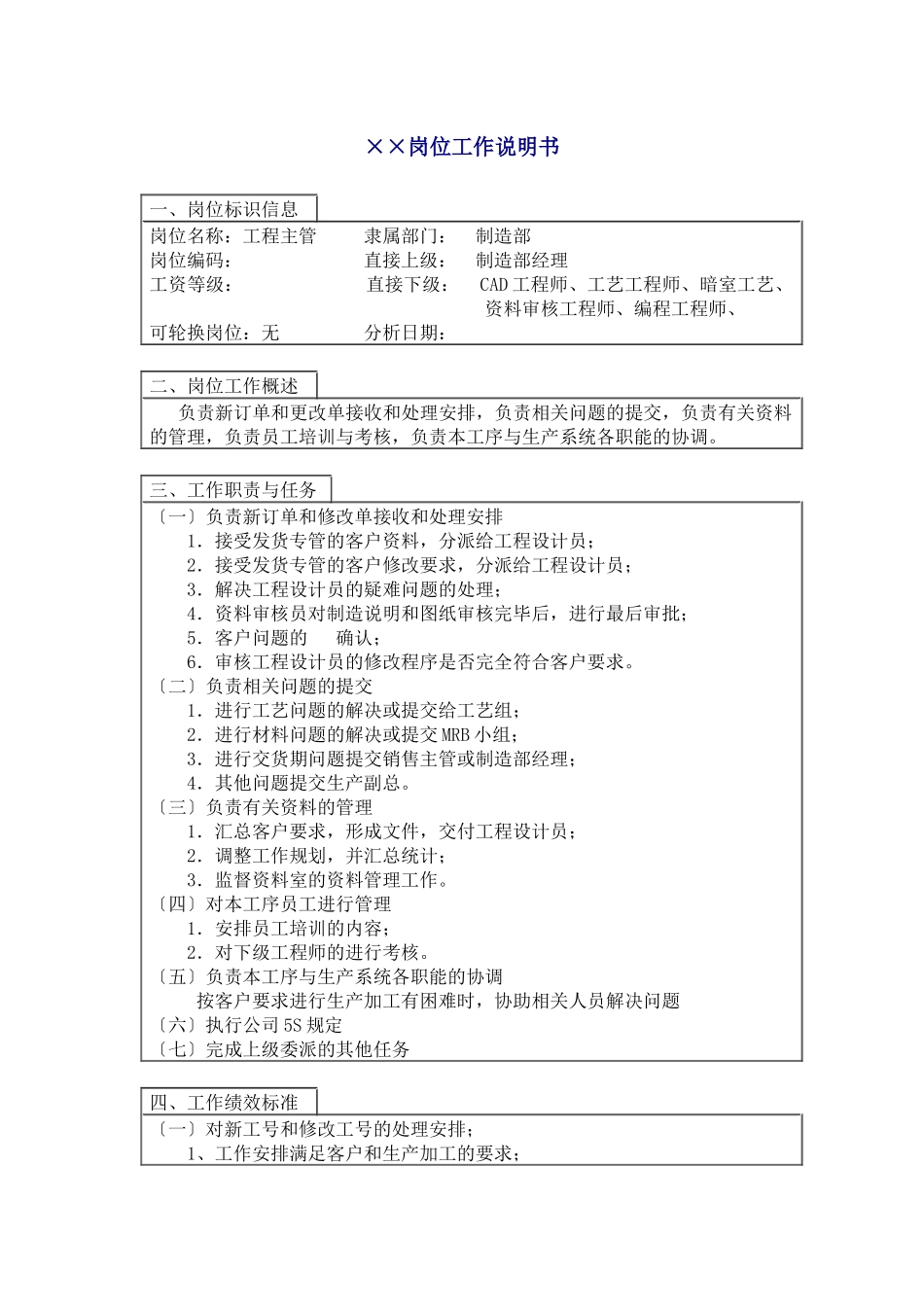 工程主管职位说明书_第1页