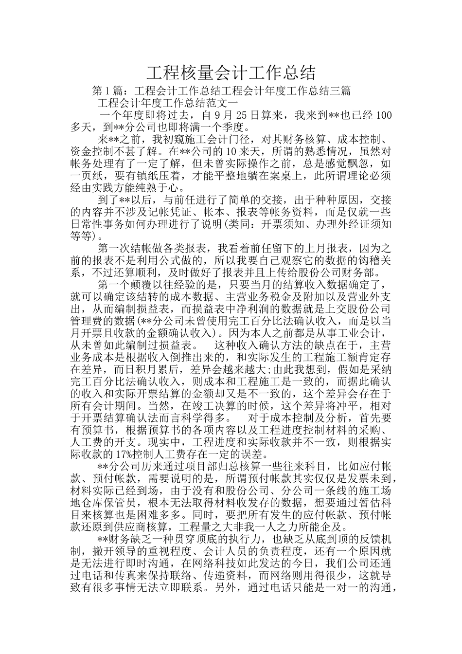 工程核量会计工作总结_第1页