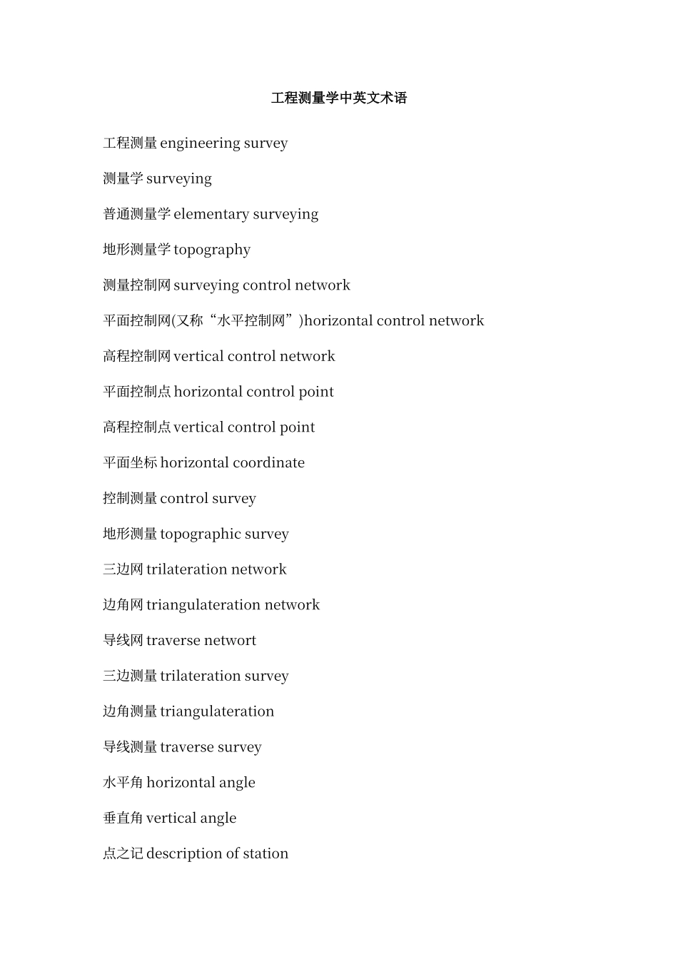 工程测量学中英文术语_第1页