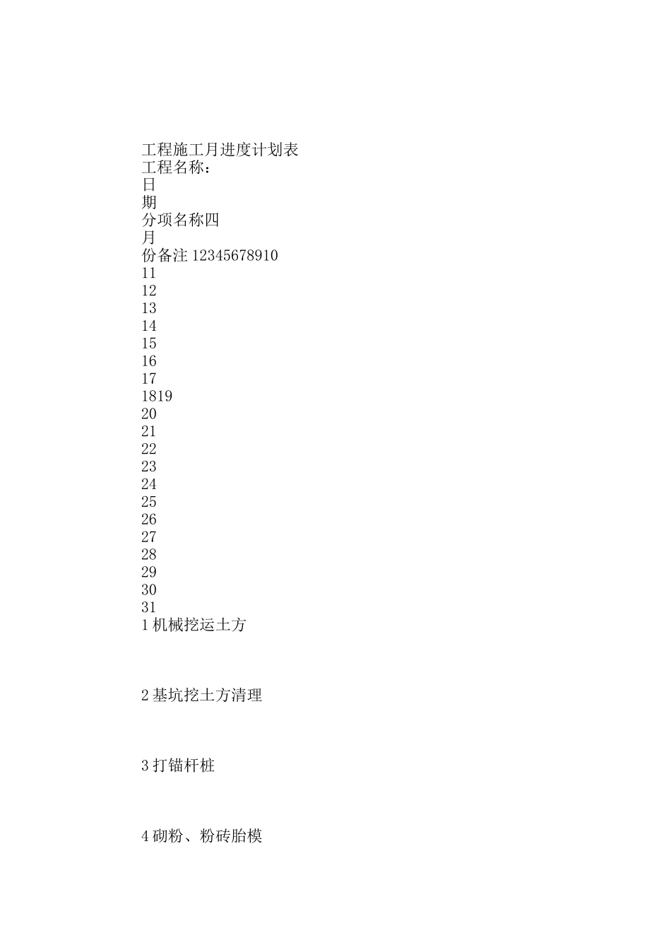 工程计划项目施工月进度计划表九_第3页