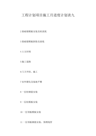 工程计划项目施工月进度计划表九