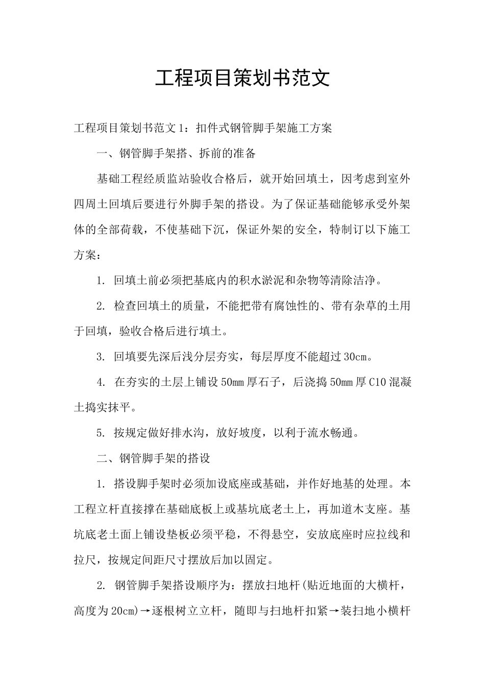 工程项目策划书范文_第1页