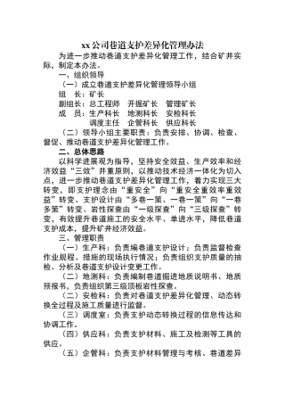 巷道支护差异化管理暂行办法