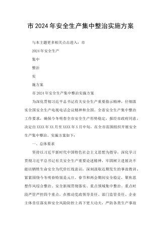 市2024年安全生产集中整治实施方案