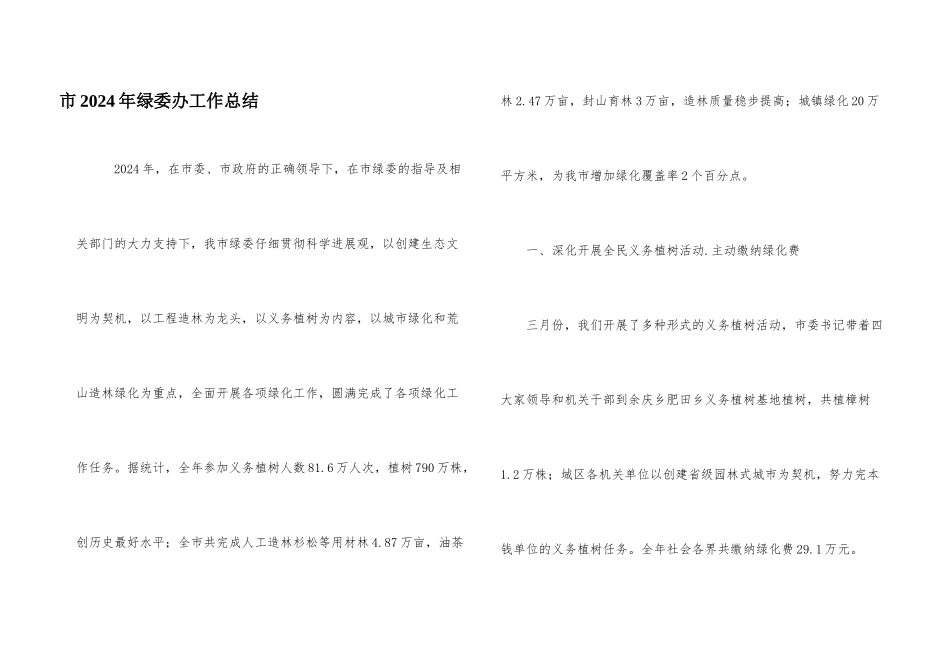 市2024年绿委办工作总结_第1页