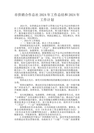 市供销合作总社2024年工作总结和2024年工作计划