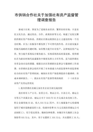 市供销合作社关于加强社有资产监督管理调查报告