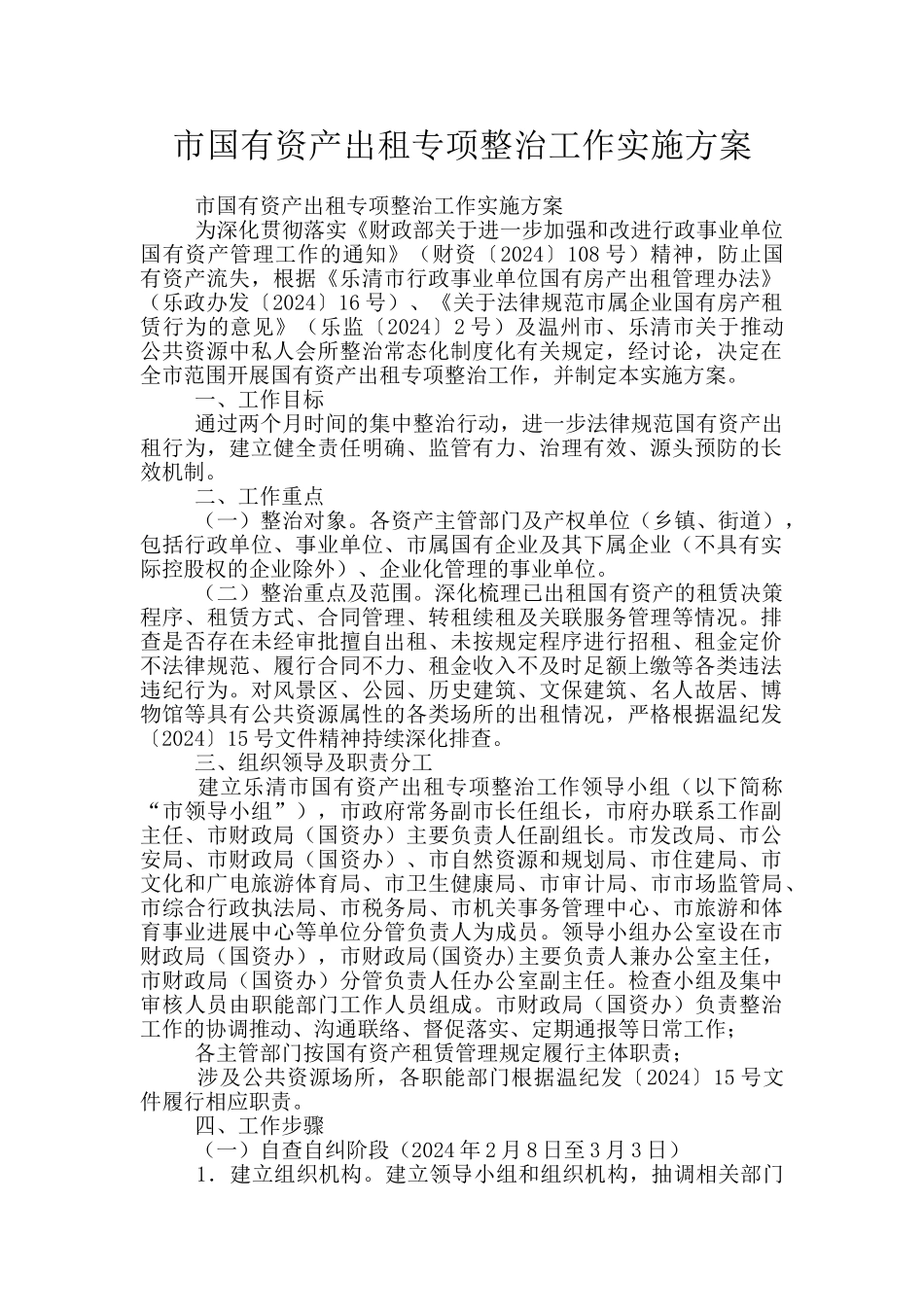 市国有资产出租专项整治工作实施方案_第1页