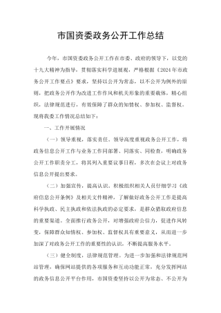 市国资委政务公开工作总结
