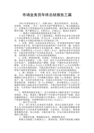 市场业务员年终总结报告三篇