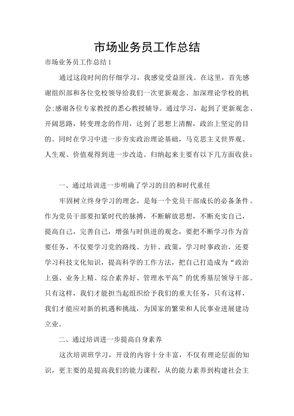 市场业务员工作总结_第1页