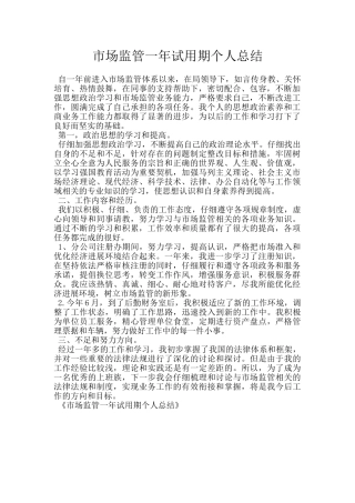市场监管一年试用期个人总结