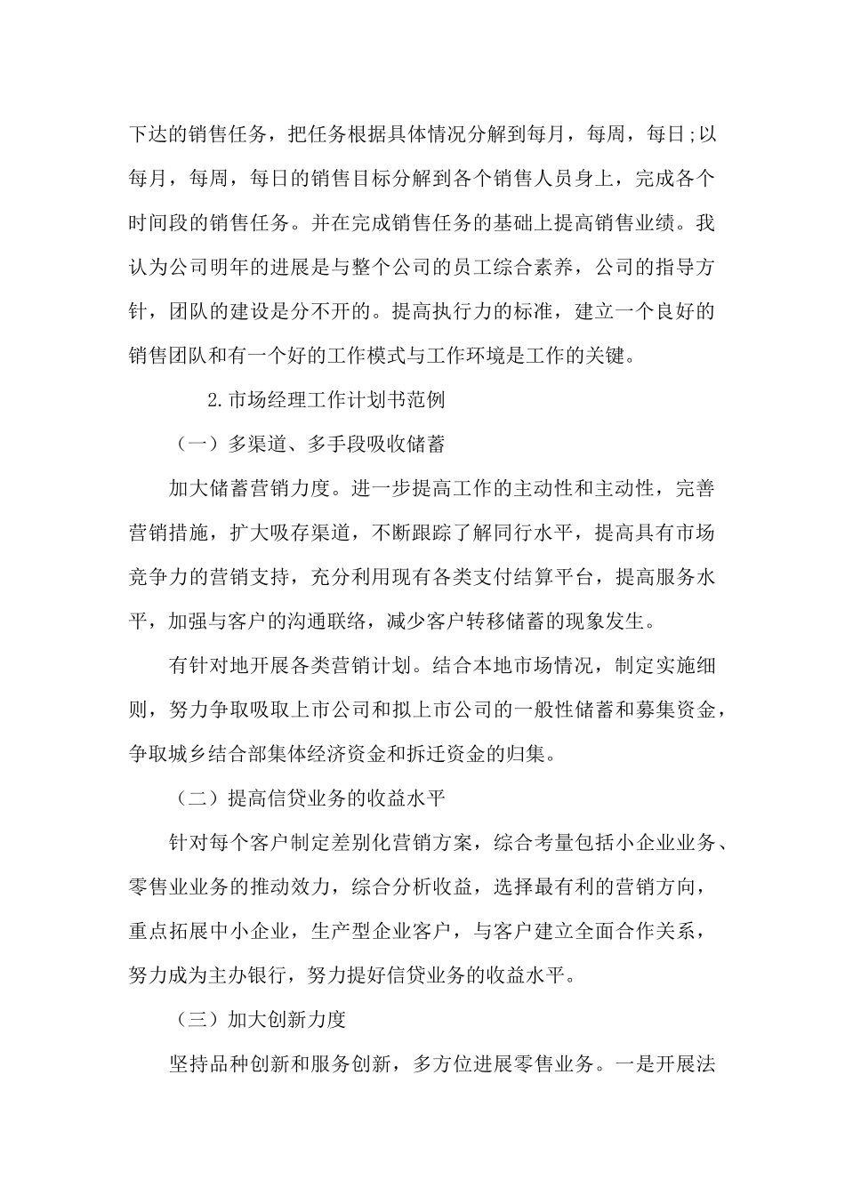 市场经理工作计划书范例_第2页