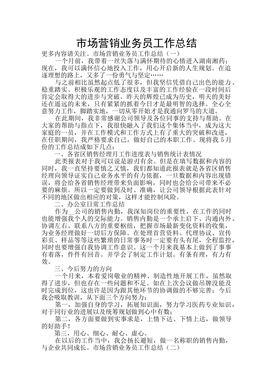 市场营销业务员工作总结_第1页