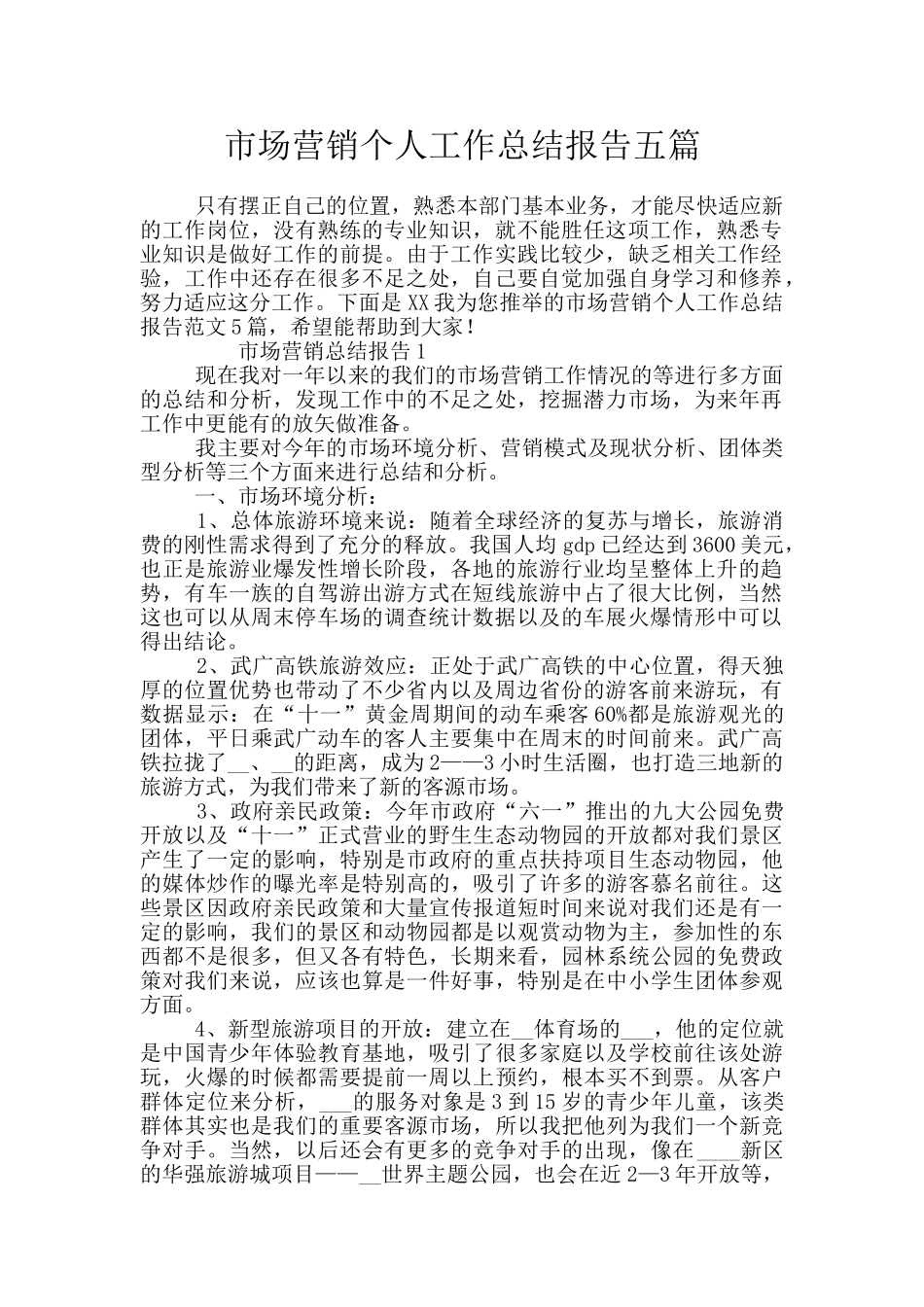 市场营销个人工作总结报告五篇_第1页