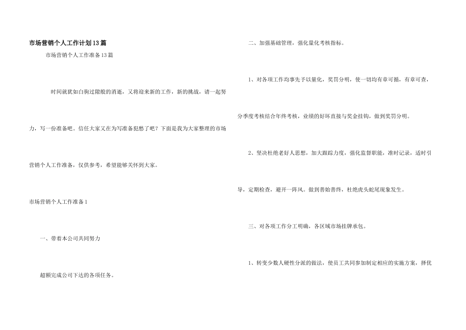 市场营销个人工作计划13篇_第1页